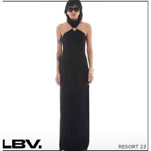 LBV Women's Crepe Halter Gown With Hardware Maxi Dress Sz 2 NWT 498